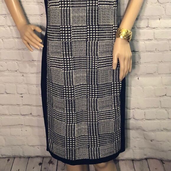 Vince Camuto Shift Sweater Dress B&W Check Pattern L - Picture 3 of 10